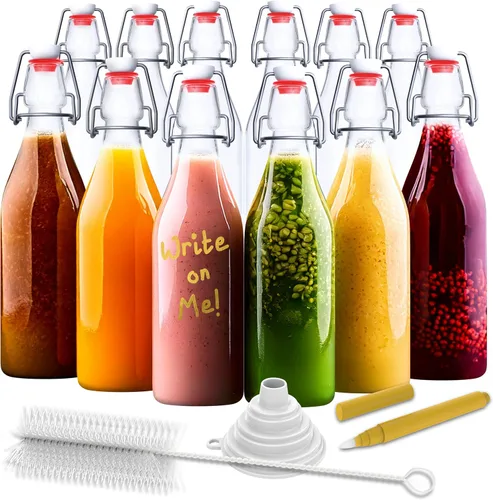 Vista 10 de Nevlers - Botellas cuadradas de vidrio con tapa oscilante de 17 onzas
