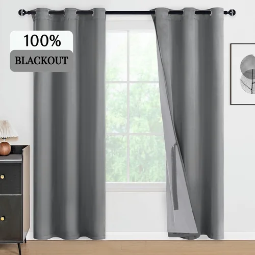 Vista 55 de DWCN - Cortinas 100% opacas para dormitorio con forro negro, cortinas de ventana de doble capa con aislamiento térmico que oscurecen toda la Azul