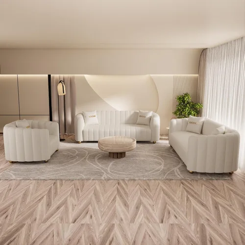Vista 26 de Moderno juego de sofá de terciopelo negro de 3 piezas para sala de estar, juego de sofá curvado acolchado con patas de esfera de metal dorado