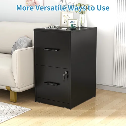 Vista 7 de Archivador de 2 cajones con cerradura, archivadores verticales de metal para oficina en casa, muebles de oficina para organización colgante, Negro