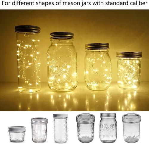 Vista 7 de Luces solares para tarros de masón, paquete de 8 tiras de luces impermeables con 8 ganchos para patio, jardín, fiesta, boda, decoración de Navidad