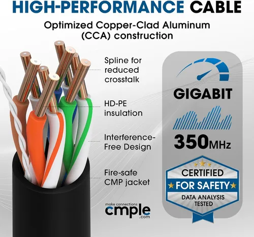 Vista 4 de Cmple - Cable Plenum Cat5e de 1000 pies, CMP, Negro, 350MHz Gigabit Ethernet Red Sólida Internet Bulk UTP