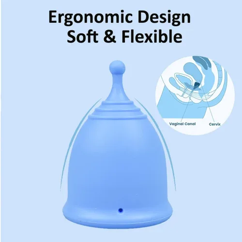 Vista 4 de SHORDY Juego de 2 tazas menstruales (pequeñas/grandes) con caja, copa menstrual suave y copas de período flexibles para mujeres de hasta 12 horas