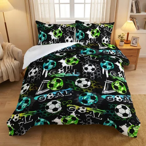 Vista 14 de AILONEN Juego de edredón de béisbol tamaño individual, juego de ropa de cama para niños, cama deportiva para niños en una bolsa, 1 juego de edredón