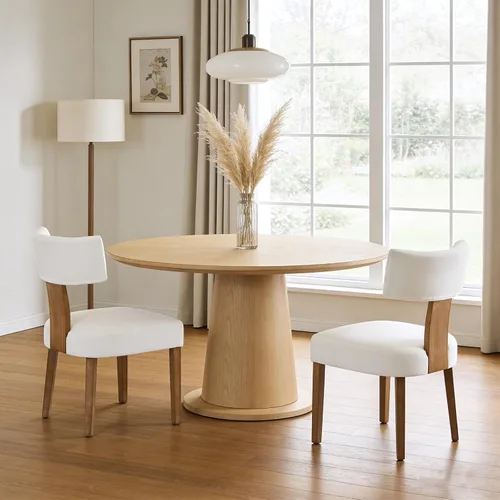 Vista 11 de Juego de 2 sillas de comedor modernas, sillas de cocina tapizadas con respaldo curvo, sillas de comedor de lino de granja, cómodas sillas de madera