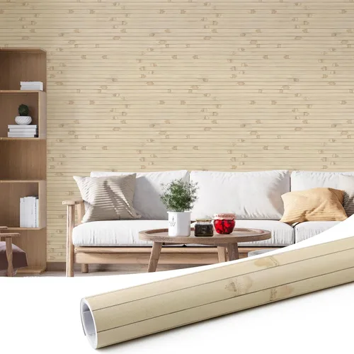 Vista 11 de Pole Wrap - Papel tapiz de bambú a rayas para despegar y pegar, papel de contacto de madera sintética texturizada, 17.3 x 120 pulgadas, listones
