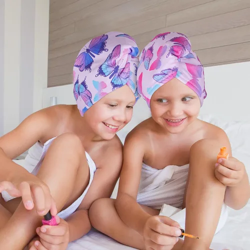 Vista 3 de FIOBEE Toalla Envolvente de Microfibra para el Cabello para Niños, Toalla de Secado Rápido, Turbantes Absorbentes para Cabello Húmedo con Botón