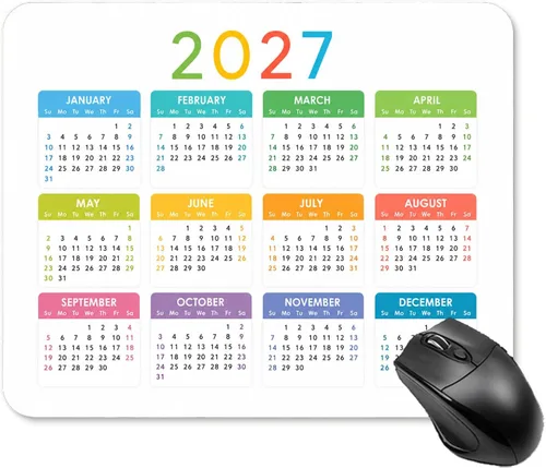 Vista 9 de Alfombrilla de mouse con calendario para computadora con base de goma antideslizante (calendario de año con fondo negro 2026)