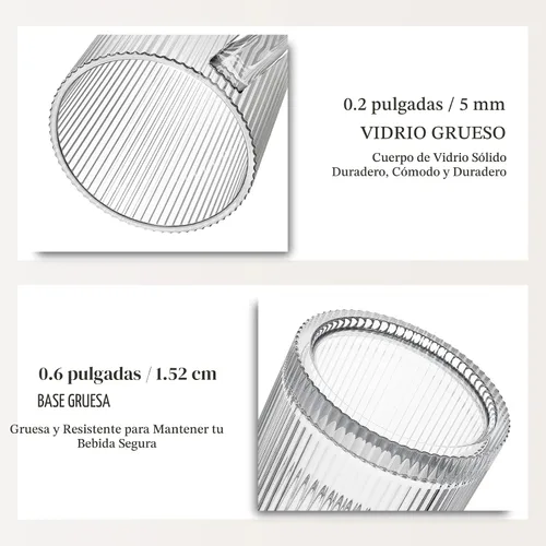 Vista 8 de INSETLAN Vaso de vidrio acanalado de 24 onzas con asa y tapa, paquete de 2 tazas grandes para café helado con pajitas, taza de vidrio moderna