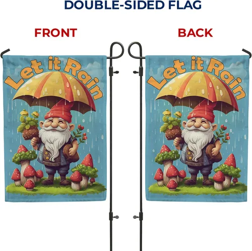 Vista 6 de A Little Rain Gnome Umbrella Garden Flag 12.5" x 18" Double Sided