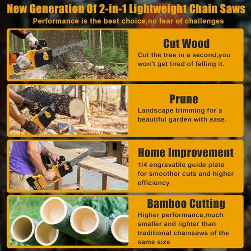 Vista 7 de Motosierra inalámbrica para batería Dewalt de 20 V, motosierra eléctrica sin escobillas de 12 pulgadas/10 pulgadas con engrasador automático