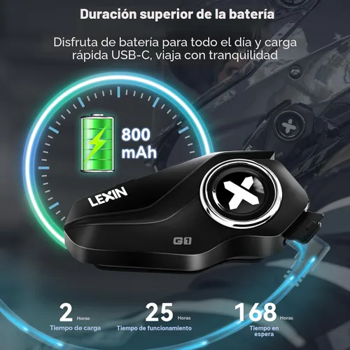 Vista 5 de Lexin G1 - Audífonos Bluetooth para motocicleta, altavoces para casco con 2 tipos de micrófonos, manos libres para llamadas/música/GPS, audífonos