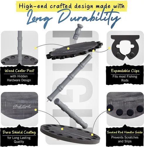 Vista 3 de Rush Creek Creations Soporte redondo para 16 cañas de pescar para garaje, soporte de cañas de pescar de acceso 360° para cañas de pescar, carretes
