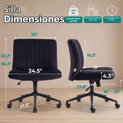 Vista 2 de NYPOT Silla de escritorio cruzada ajustable y sin brazos con ruedas