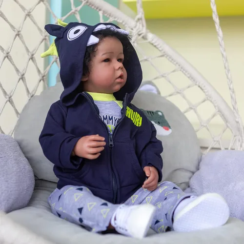 Vista 6 de iCradle Muñecas de bebé renacidas niño negro birracial afroamericano bebés recién nacidos realistas muñecas de bebé renacidas con cuerpo de silicona