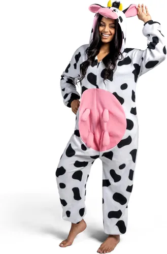 Vista 7 de Spooktacular Creations Unisex Adult Cow Pajama Plush Costume with Hat Tail for Dress Up Party Role Play Theme Party Halloween