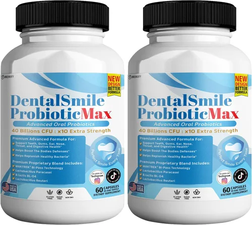 Vista 10 de DentalSmile ProbioticMax, suplemento probiótico oral avanzado, 40 mil millones de UFC, 60 cápsulas, sin gluten (1)