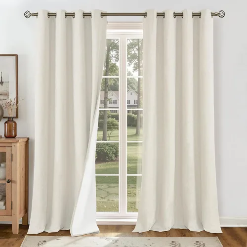 Vista 74 de YoungsTex - Cortinas 100% opacas para dormitorio, con aislamiento térmico y ojales, cortinas oscuras negras con capa pesada para ventana de sala
