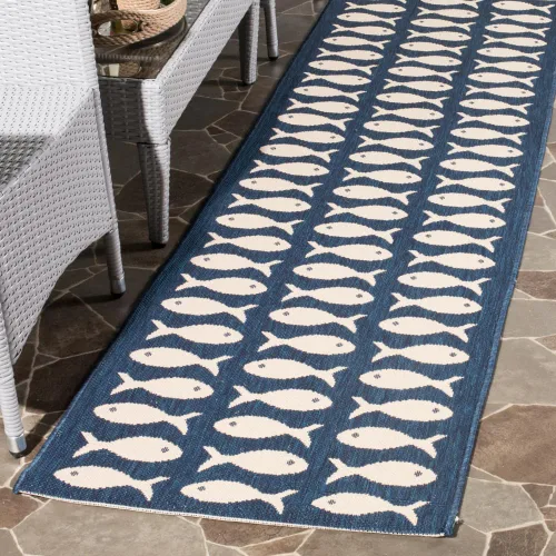 Vista 4 de SAFAVIEH Alfombra lavable para exteriores, colección Patio de 2.3 x 6.7 pies, color negro y beige, no desprende pelusa y fácil limpieza, ideal