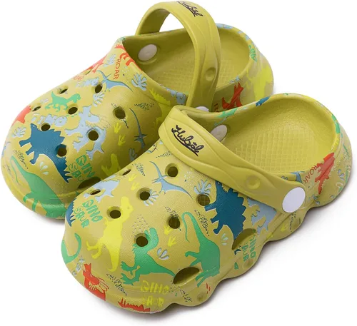 Vista 4 de techcity Zapatos de jardín de dinosaurios para niños, sandalias de dibujos animados, zuecos para la playa, piscina, zapatos de agua, toboganes