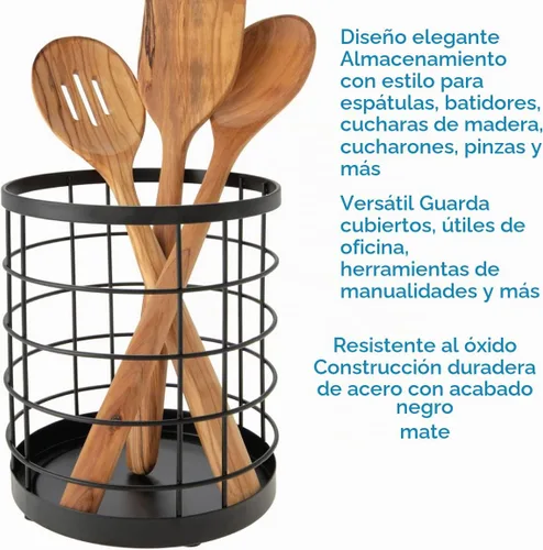 Vista 4 de iDesign Recipiente de Cocina para Utensilios - Recipiente de Cocina de Acero Portautensilios para Encimera - Negro Mate