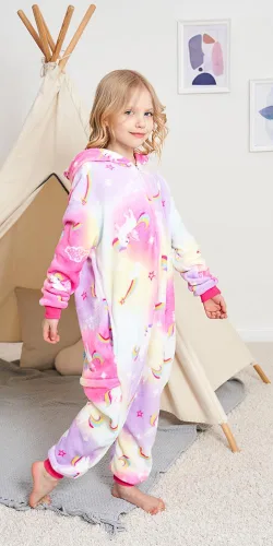 Vista 2 de Kids Unicorn Onesie Animal Pajamas Halloween Cosplay Costume Sleepwear Gift for Girls