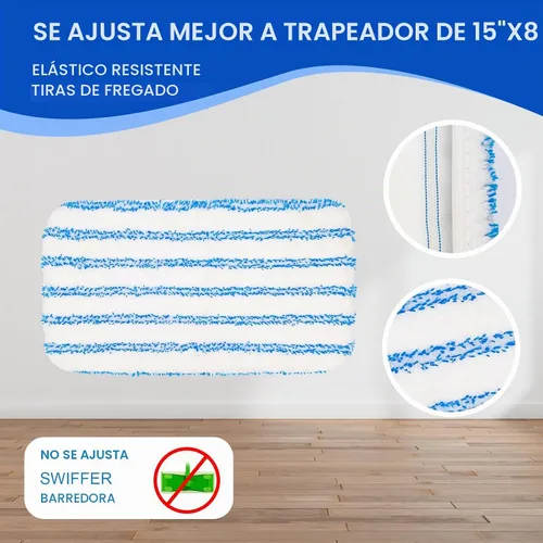 Vista 2 de Paquete de 2 almohadillas de microfibra reutilizables, compatibles con trapeador plano Oceda de 15 x 8 pulgadas, uso húmedo y seco, limpieza
