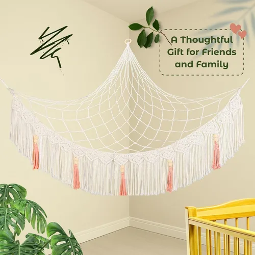 Vista 4 de Hamaca para animales de peluche, hamaca grande de macramé de felpa, red de almacenamiento de animales de peluche