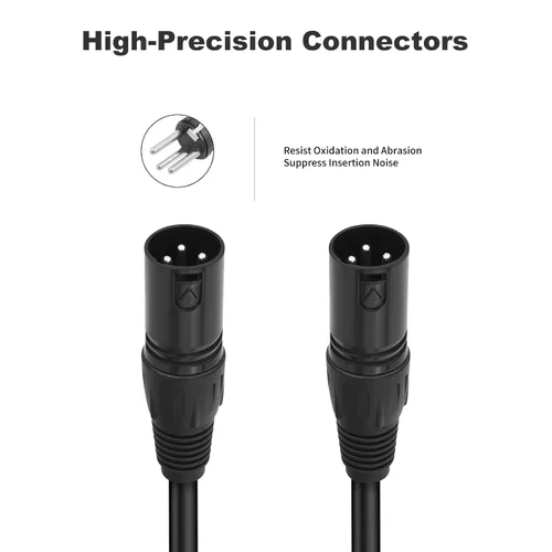 Vista 4 de Paquete de 2 cables de micrófono XLR macho a macho de 3 pines, cable de audio equilibrado profesional con cobre sin oxígeno, conectores chapados