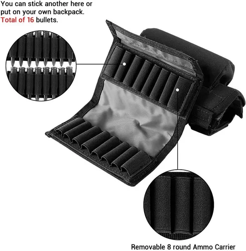 Vista 4 de AIRSSON Soporte táctico para mejillas de rifle con 2 bolsas Molle para 8 cartuchos en rejilla y 2 almohadillas de mejilla de diferentes alturas