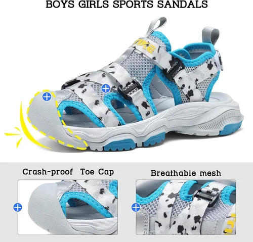 Vista 3 de JMFCHI Sandalias deportivas de verano para niños y niñas, sandalias de punta cerrada para exteriores, zapatos atléticos para agua, sandalias