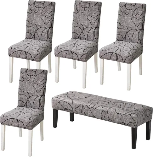 Vista 34 de CRFATOP 4 Piezas de Fundas Elásticas para Silla de Comedor con Funda para Banco Fundas Impresas para Silla de Comedor Fundas para Cojín de Asiento