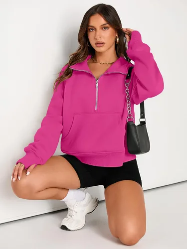 Vista 5 de AUTOMET Sudaderas con media cremallera para mujer, sudadera corta de vellón con cremallera de un cuarto, sudaderas con capucha para el otoño, a