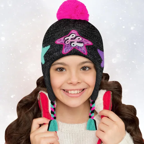 Vista 2 de Nickelodeon Sombrero de invierno para niñas, conjunto de guantes para niños, gorro para niñas de 4 a 7 años