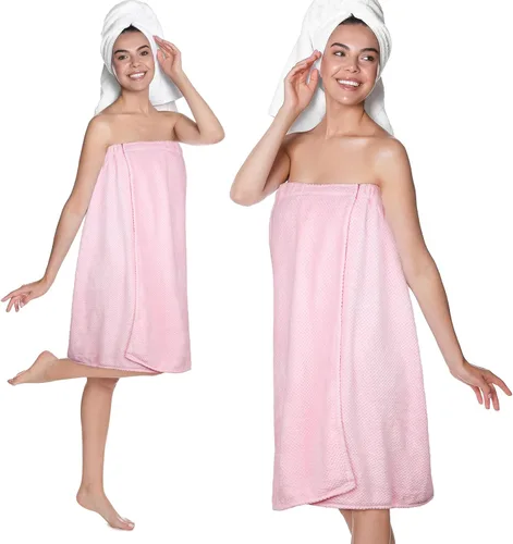 Vista 10 de Tigeen 2 Pcs Towel Wrap for Women Lightweight Spa Robe with Adjustable Closure Elastic Top Soft Bathrobe Spa Wrap