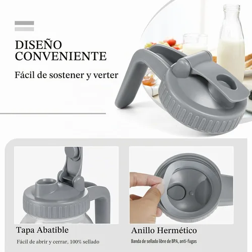 Vista 6 de Tapa de boquilla para tarros de boca ancha, tapa hermética con asa, a prueba de fugas y duradera, paquete de 2