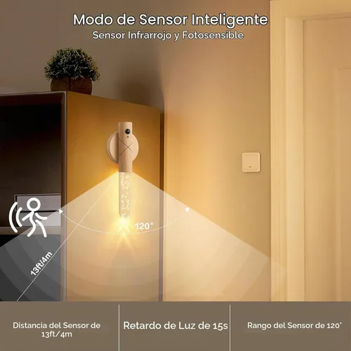 Vista 3 de Juego de dos apliques de pared que funcionan con pilas, luz nocturna con sensor de movimiento, aplique de pared recargable, luces de despegar