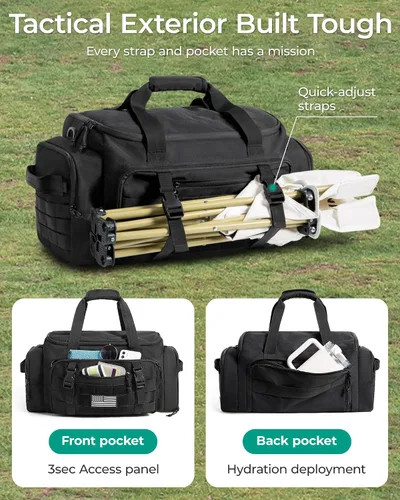 Vista 6 de BAGSMART Bolsa táctica de gimnasio para hombres, bolsa de lona de 22 litros para viajes con compartimento para zapatos, mochila táctica 4 en 1