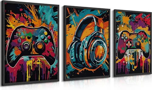 Vista 11 de Juego de Arte de Pared para Decoración de Sala de Juegos de 3 Piezas - Decoración de Pared de Control de Videojuegos para Gamers, Póster de Lienzo