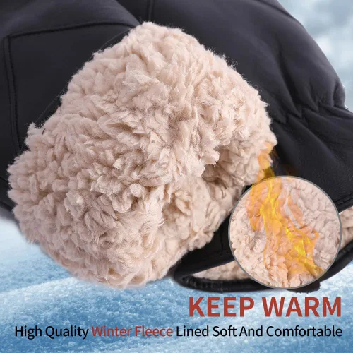 Vista 2 de Manoplas de piel de cordero cálidas para hombre con forro polar de invierno