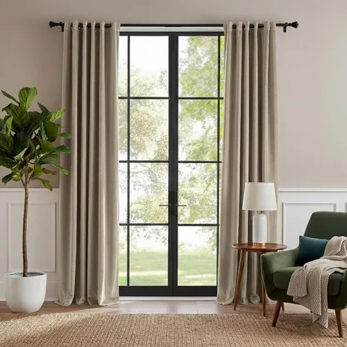 Vista 39 de RYB HOME Cortinas de terciopelo 100% opacas para sala de estar, cortinas de guardería con bloqueo de luz, 2 paneles, cortinas de ventana con Beige