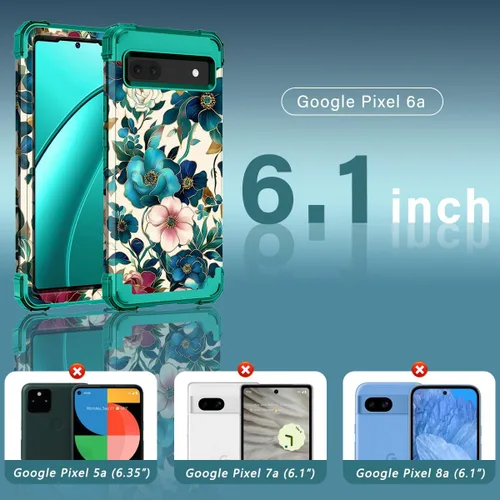 Vista 2 de Hekodonk Funda para Google Pixel 6A (2022), resistente cuerpo completo, protección a prueba de golpes, plástico duro+goma de silicona híbrida 3