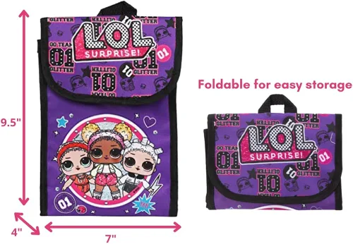 Vista 4 de LOL Surprise - Juego de artículos esenciales para la espalda y la escuela, color morado, talla 16 pulgadas, Púrpura, Mochila, viaje