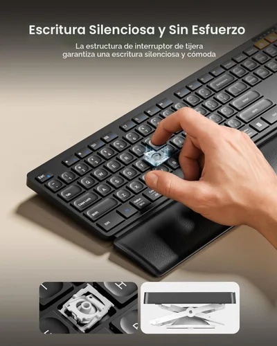 Vista 6 de ProtoArc Combo de teclado y mouse Bluetooth, KM60 Bluetooth + USB multidispositivo recargable, reposamuñecas, juego de teclado y mouse inalámbrico