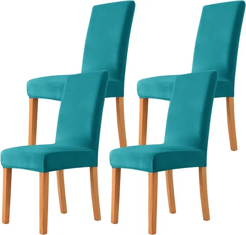 Vista 3 de Velvet Chair Covers Beige Gray, Stretch Dining Room Chair Covers 2 Pack, Super Fit Dining Chairs Slipcovers Spandex Washable Kitchen Parson Chair