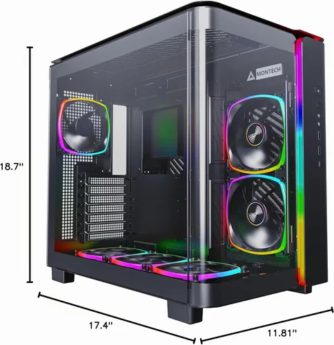 Vista 5 de Montech King 95 PRO - Carcasa de PC Gaming ATX de media torre de doble cámara, alto flujo de aire, paneles sin herramientas, frente curva de vidrio