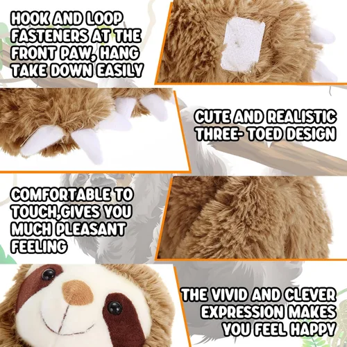 Vista 3 de Queekay 2 Paquetes de Peluches de Perezoso Colgantes de 18 Pulgadas, Perezoso de Tres Dedos con Manos de Velcro para Adolescentes y Adultos, Regalos
