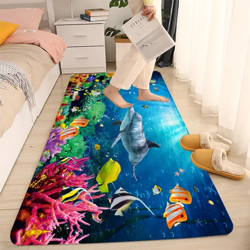 Vista 26 de LYFANS Alfombras de baño de espuma de esponja absorbente suave para baño y cocina (23.5 x 59 pulgadas), tapete de franela antideslizante brillante