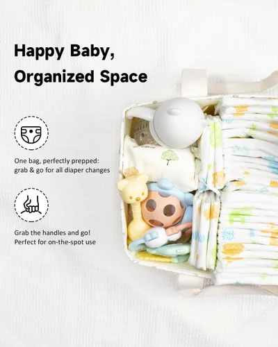 Vista 3 de BuyCard Organizador floral de pañales para bebé, cesta de almacenamiento acolchada grande con asa, regalo para baby shower, regalo para padres