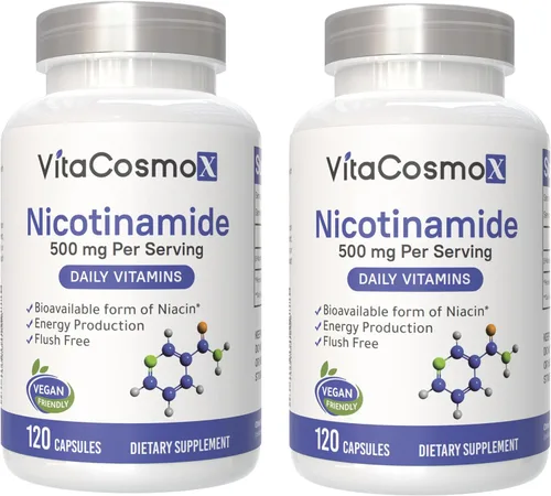 Vista 7 de Nicotinamida 500 mg de vitamina B3, 120 cápsulas, sin OMG, sin gluten, sin enjuague